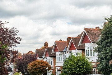 Street of typical British residential family terrace houses in south west London