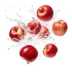 Beautiful fresh apples floating in water isolated on white background
