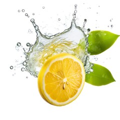 Sliced lemon floating in water isolated on white background