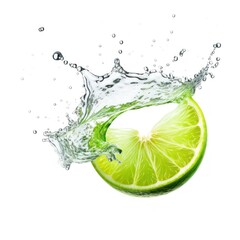 Sliced lime floating in water isolated on white background