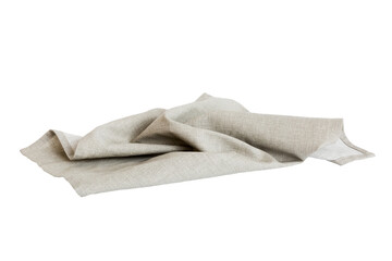 Grey textile napkin isolated on white background. Folded decorative kitchen cotton towel. Top view