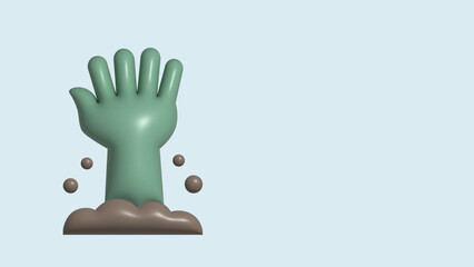 3d render, green zombie hands burst out of the ground, halloween clip art isolated