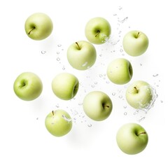  Floating white apples isolated on a white background