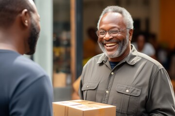 Old man giving gifts to black men
