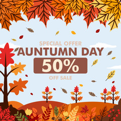 Autumn big sale off shopping event illustration banner