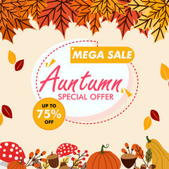 Autumn mega sale background flat design template