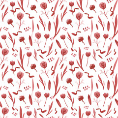 Seamless pattern of abstract dry flowers on a stylish background. For design products on the theme of weddings, engagements, birthdays, and Valentine's Day - 650759002
