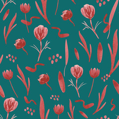 Seamless pattern of abstract dry flowers on a stylish background. For design products on the theme of weddings, engagements, birthdays, and Valentine's Day - 650759005