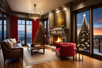 modern living room decorated for Christmas Generated Ai
