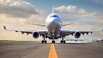 Fototapeta na wymiar Big jet passenger plane fly up over take-off runway.