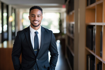 Naklejka premium portrait of a lawyer in suit and tie, in the middle of his office