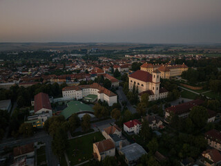 Obraz premium Aerial view of the city of Slavkov u Brna in the Czech Republic - Sunrise