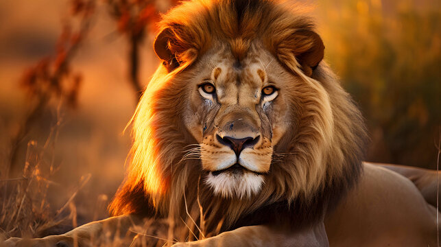photography lighting Lion portrait on savanna safari landscape image