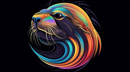 a hip colorful Sea Lion head design with a futuristic.Generative AI