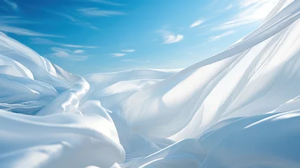 Fotobehang light white fabric flutters in the wind against the blue sky.background.  © Margo_Alexa
