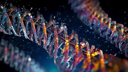 Fotobehang a microscopic photograph of DNA sequence at the molecu.Generative AI © sudipdesign