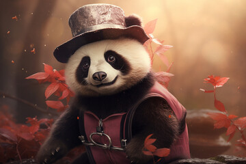 cute panda wearing a hat