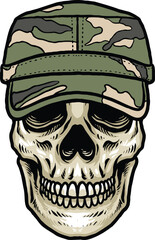 Skull Head With Military Hat Logo Design Vector