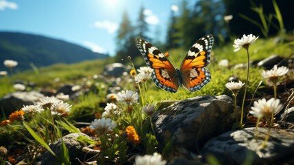 Fototapeta na wymiar Butterfly Flying over the Meadow
