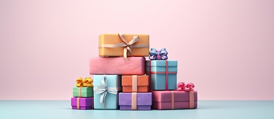 Black is covered in stacked packages isolated pastel background Copy space