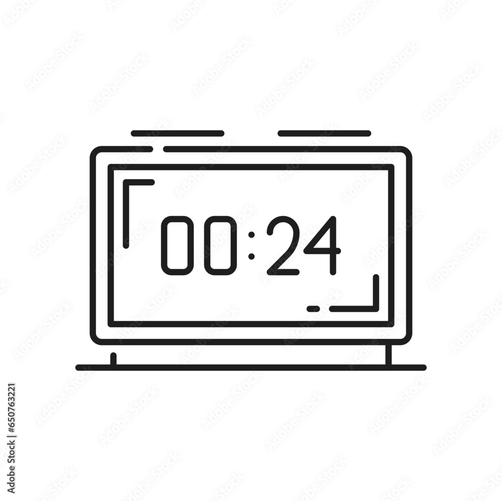 Poster Electronic clock with digits, isolated smartwatch, timer stopwatch. Vector thin line electronic clock with timer, stylish accessory smart watch