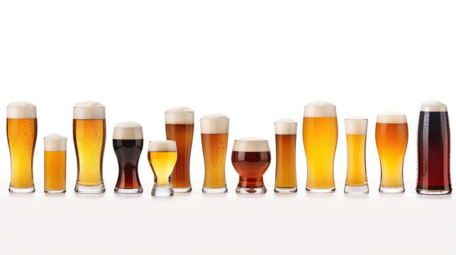 Collection of different craft beer isolated on white background.