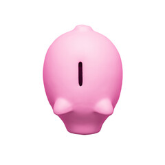 Pink piggy bank isolated on white background. Top view of piggy money box.