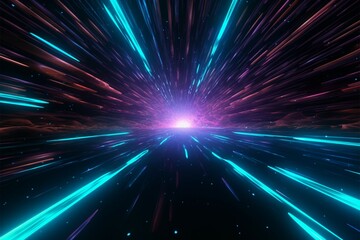 Naklejka premium 3D render of a warp jump Fast travel through a neon lit galaxy corridor