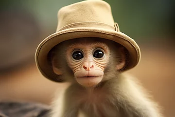 Fotobehang cute monkey wearing a hat © Salawati