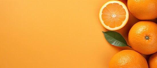 Zoomed in orange citrus isolated pastel background Copy space - obrazy, fototapety, plakaty