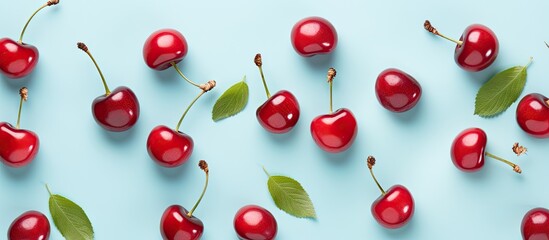 Cherries ready for picking against a isolated pastel background Copy space
