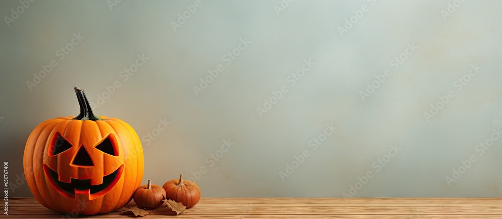 Poster text available for empty space on a isolated pastel background copy space with plastic jack o lanter