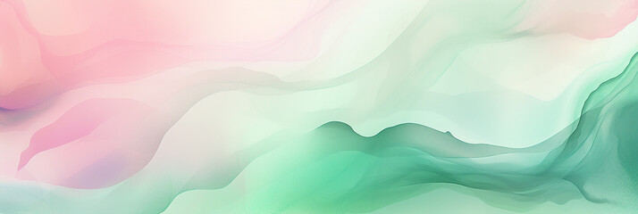 Abstract watercolor paint background illustration web design - Soft pink-green pastel color waves, with liquid fluid marbled paper texture banner texture