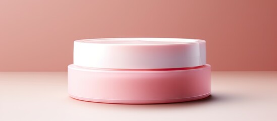 Pink plastic cosmetic cream container photographed in a studio isolated on a isolated pastel background Copy space