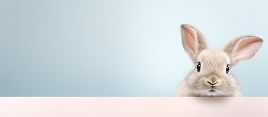 Adorable bunny painted in watercolors separated by a isolated pastel background Copy space