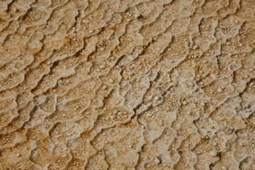 Georgia, Kazbegi region. Truso Valley, Caucasus. Mineral springs flow directly from the mountains and form white crystals containing iron. An amazing and beautiful place. Close view.