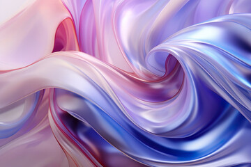 Fototapeta premium An abstract and colorful image with a fluid shape featuring pastel blue and pink folds. Artistic composition, futuristic and modern, with a glossy and shiny finish.