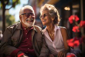 Obraz premium An elderly Hispanic couple enjoying outdoors, their love palpable made with AI