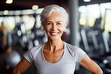 Senior woman healthy lifestyle with fitness gym ,Generative AI.