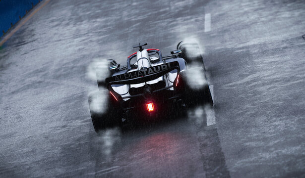 Alpha Tauri F1 car running in rain, 3D illustration, 21 Sep, 2023, Sao Paulo, Brazil