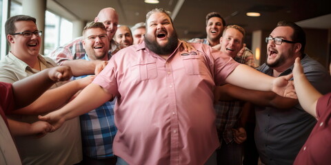 plus-size manager leading a team-building activity, promoting a positive work culture and camaraderie. Generative AI