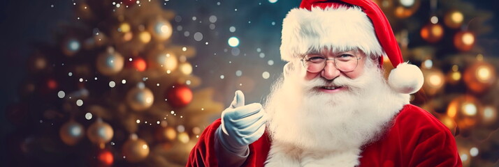 Smiling Santa Claus, pointing his hands at you, posing on a colored background . Generative AI