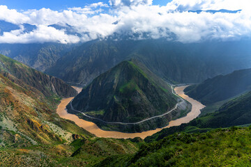 Scenic of Great bend of Jinsha River Yunnan, China. Jinsha river is the upper reach of the Yangtze...