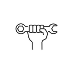Hand hold wrench line icon vector