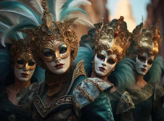 Photo sur Plexiglas Gondoles A group of people at a masquerade carnival in Venice