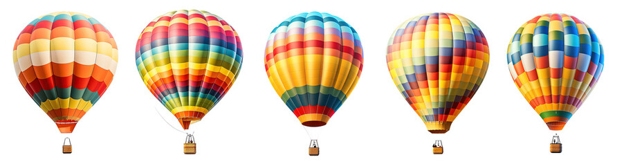 a group of colorful hot air balloons isolated on transparent background - obrazy, fototapety, plakaty