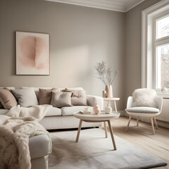 Modern Scandinavian interior, living room, neutral colours