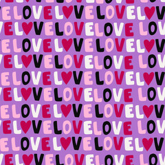 Trendy hand-drawn seamless pattern with hearts, love symbol. Valentines day vector background