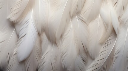 Fototapeta premium Close-up of pastel soft white bird feathers print background. Backdrop for fashion, textile, print, banner