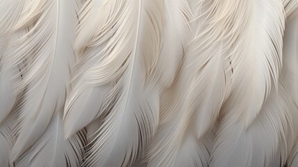Close-up of pastel soft white bird feathers print background. Backdrop for fashion, textile, print, banner